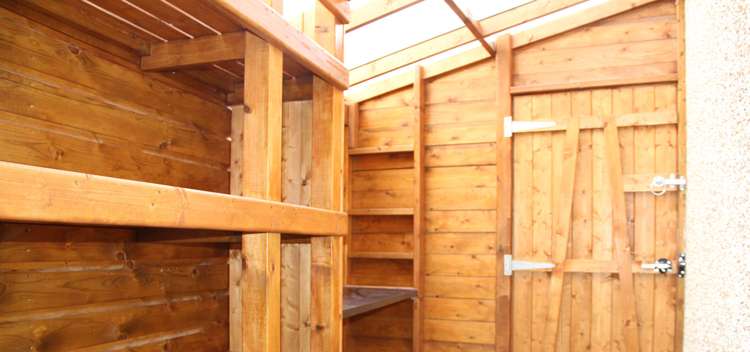 Side Passage Shed with Shelving & Worktop 2